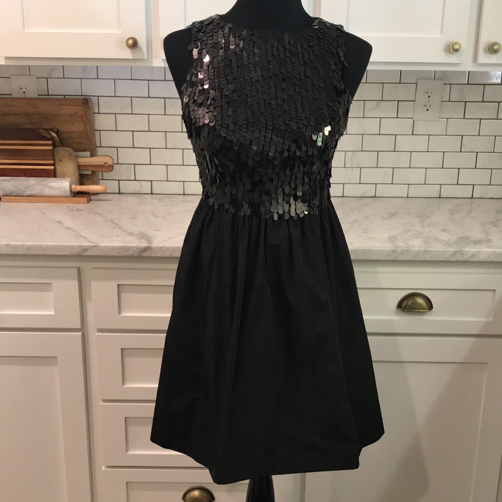 Tracy Reese Plenty Taffeta Dress Womens Size 2 Sequin Bodice Solid Black Lined - Picture 2 of 11